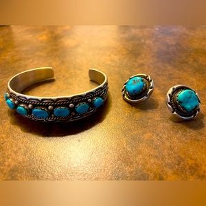 F. Sandoval Navajo Turquoise Bracelet and Earrings